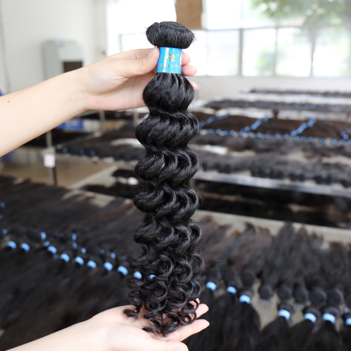 Blue Rubber Band 100% Unprocessed Brazilian Virgin Deep Wave Hair Bundle