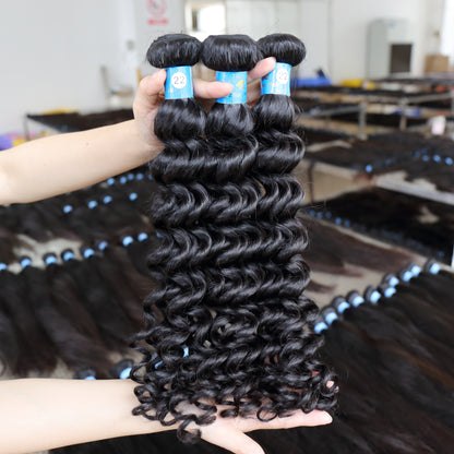 Blue Rubber Band 100% Unprocessed Brazilian Virgin Deep Wave Hair Bundle
