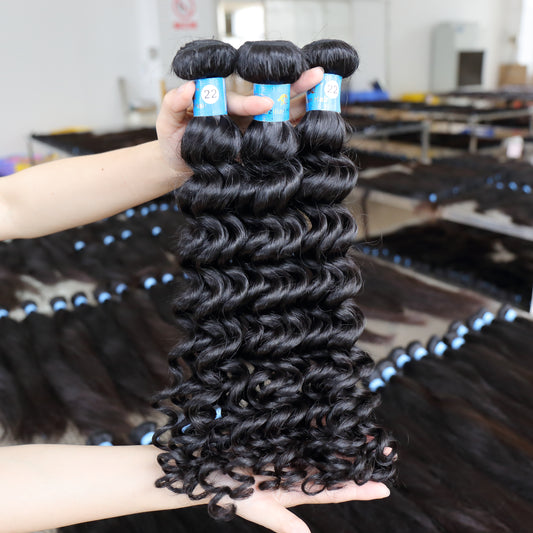 Blue Rubber Band 100% Unprocessed Brazilian Virgin Deep Wave Hair Bundle
