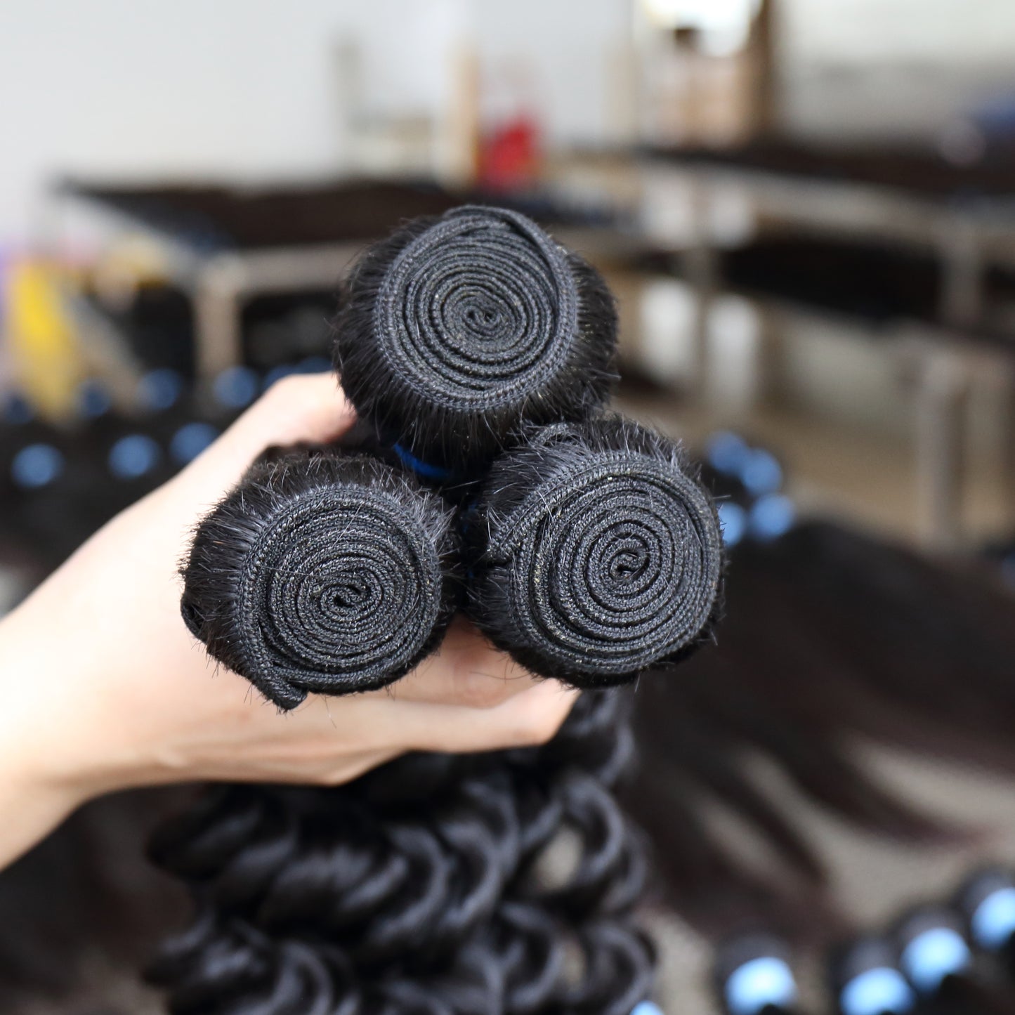 Blue Rubber Band 100% Unprocessed Brazilian Virgin Deep Wave Hair Bundle