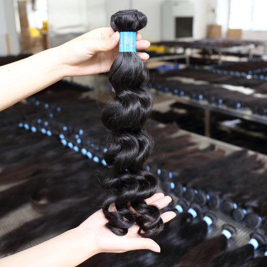 Blue Rubber Band 100% Unprocessed Brazilian Virgin Loose Wave Hair Bundle