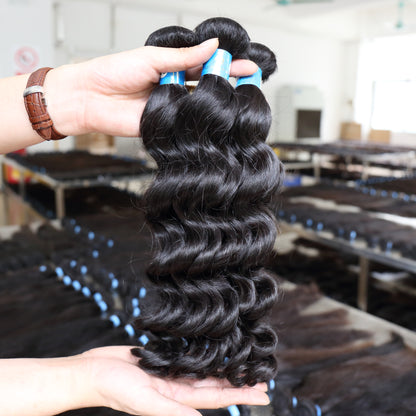 Blue Rubber Band 100% Unprocessed Brazilian Virgin Loose Wave Hair Bundle