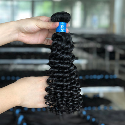 Blue Rubber Band 100% Unprocessed Brazilian Virgin Curly Wave Hair Bundle