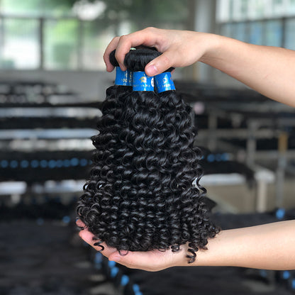 Blue Rubber Band 100% Unprocessed Brazilian Virgin Curly Wave Hair Bundle