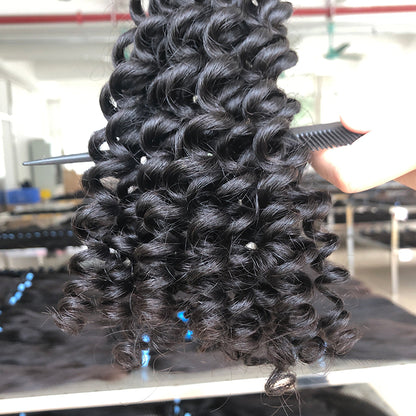 Blue Rubber Band 100% Unprocessed Brazilian Virgin Curly Wave Hair Bundle